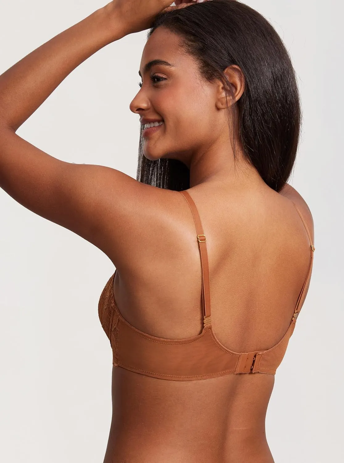 DOBREVA Women's Balconette Push Up Bra Sexy Lace Plus Size Unlined Sheer Underwire