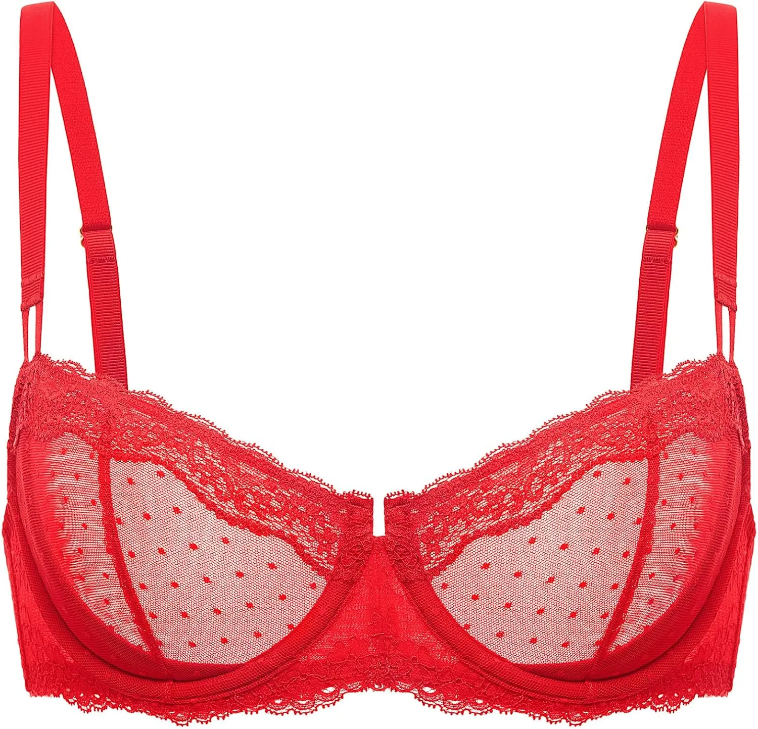 DOBREVA Women's Sexy Lace Bra Underwire Balconette Unlined Demi Sheer Plus Size
