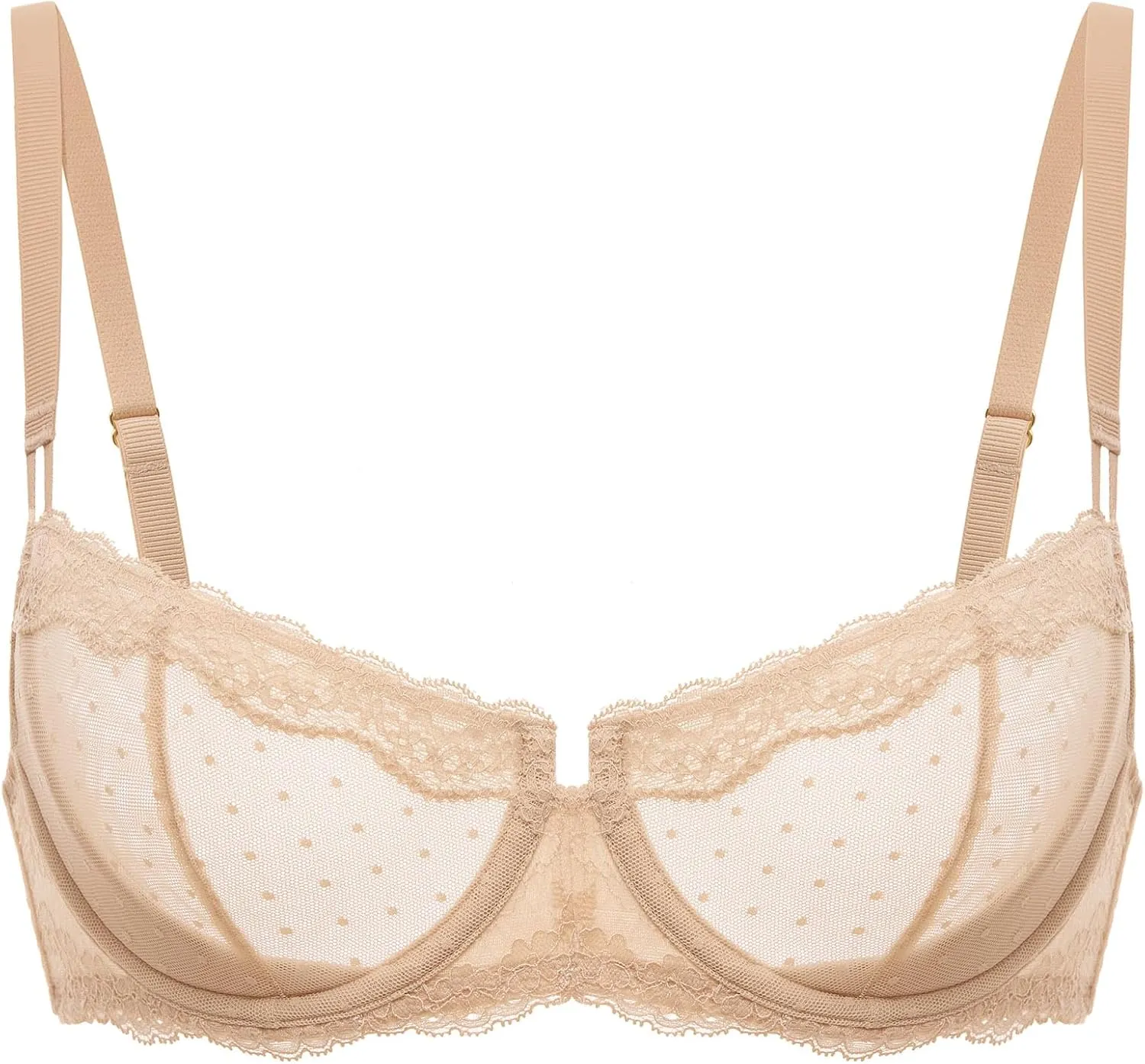 DOBREVA Women's Sexy Lace Bra Underwire Balconette Unlined Demi Sheer Plus Size