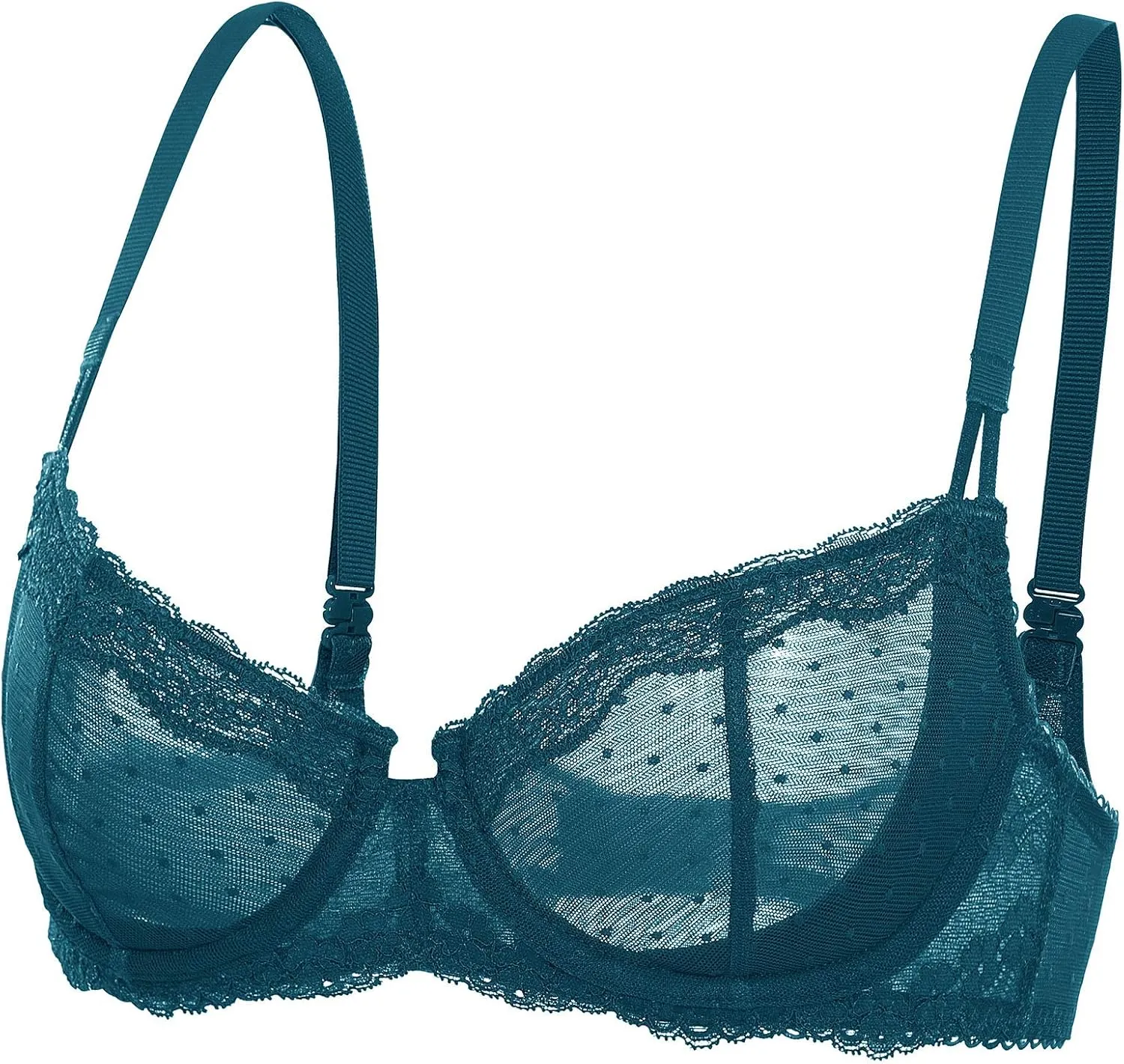 DOBREVA Women's Sexy Lace Bra Underwire Balconette Unlined Demi Sheer Plus Size