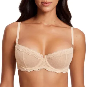 DOBREVA Women's Sexy Lace Bra Underwire Balconette Unlined Demi Sheer Plus Size