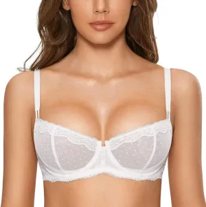 DOBREVA Women's Sexy Lace Bra Underwire Balconette Unlined Demi Sheer Plus Size