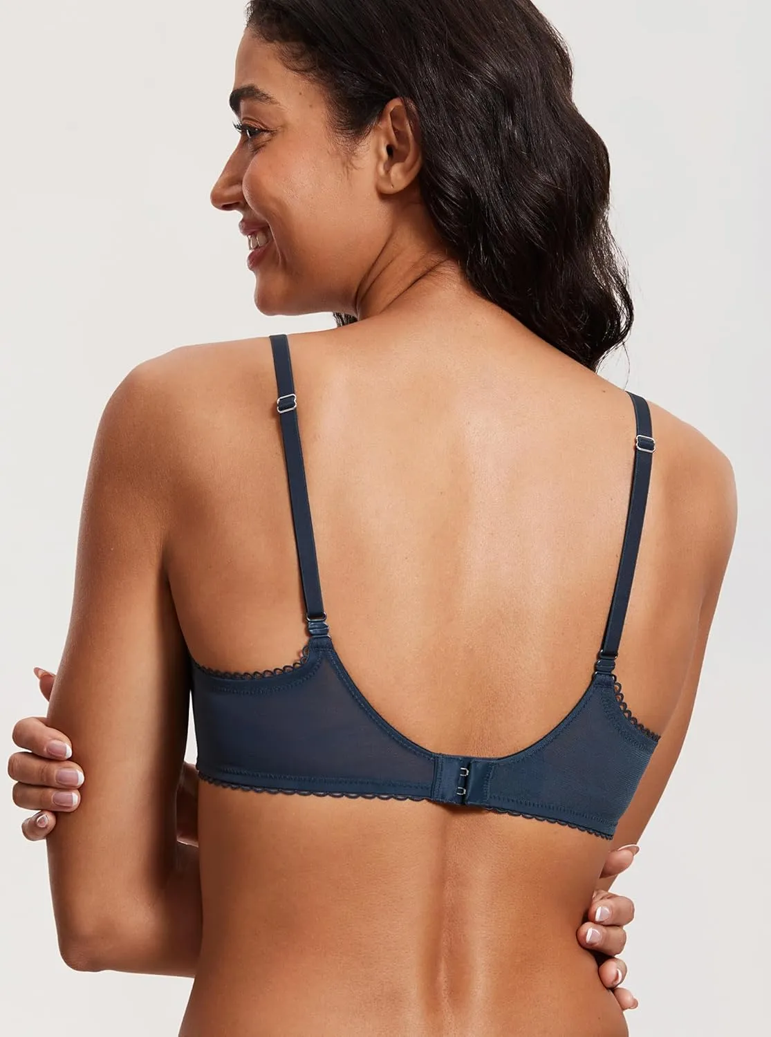 DOBREVA Women's Sexy Lace Push Up Plus Size Bra Sheer Balconette Underwire Unlined
