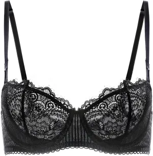 DOBREVA Women's Sexy Lace Push Up Plus Size Bra Sheer Balconette Underwire Unlined