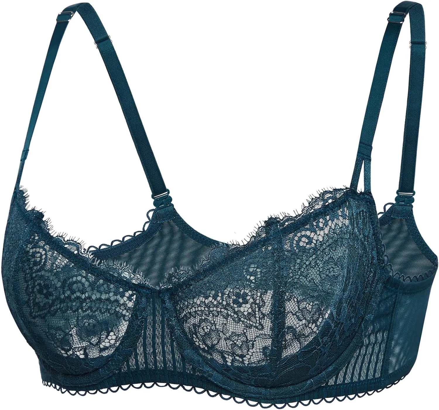 DOBREVA Women's Sexy Lace Push Up Plus Size Bra Sheer Balconette Underwire Unlined