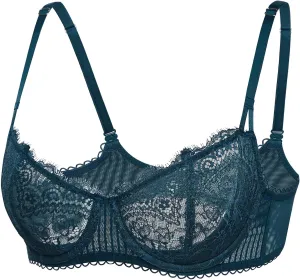 DOBREVA Women's Sexy Lace Push Up Plus Size Bra Sheer Balconette Underwire Unlined