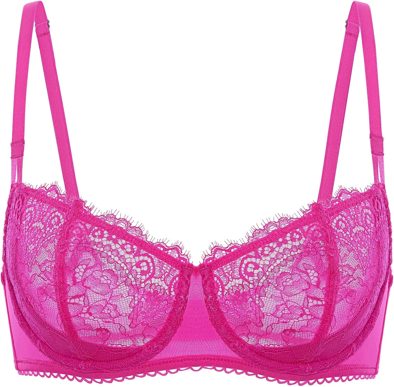 DOBREVA Women's Sexy Lace Push Up Plus Size Bra Sheer Balconette Underwire Unlined