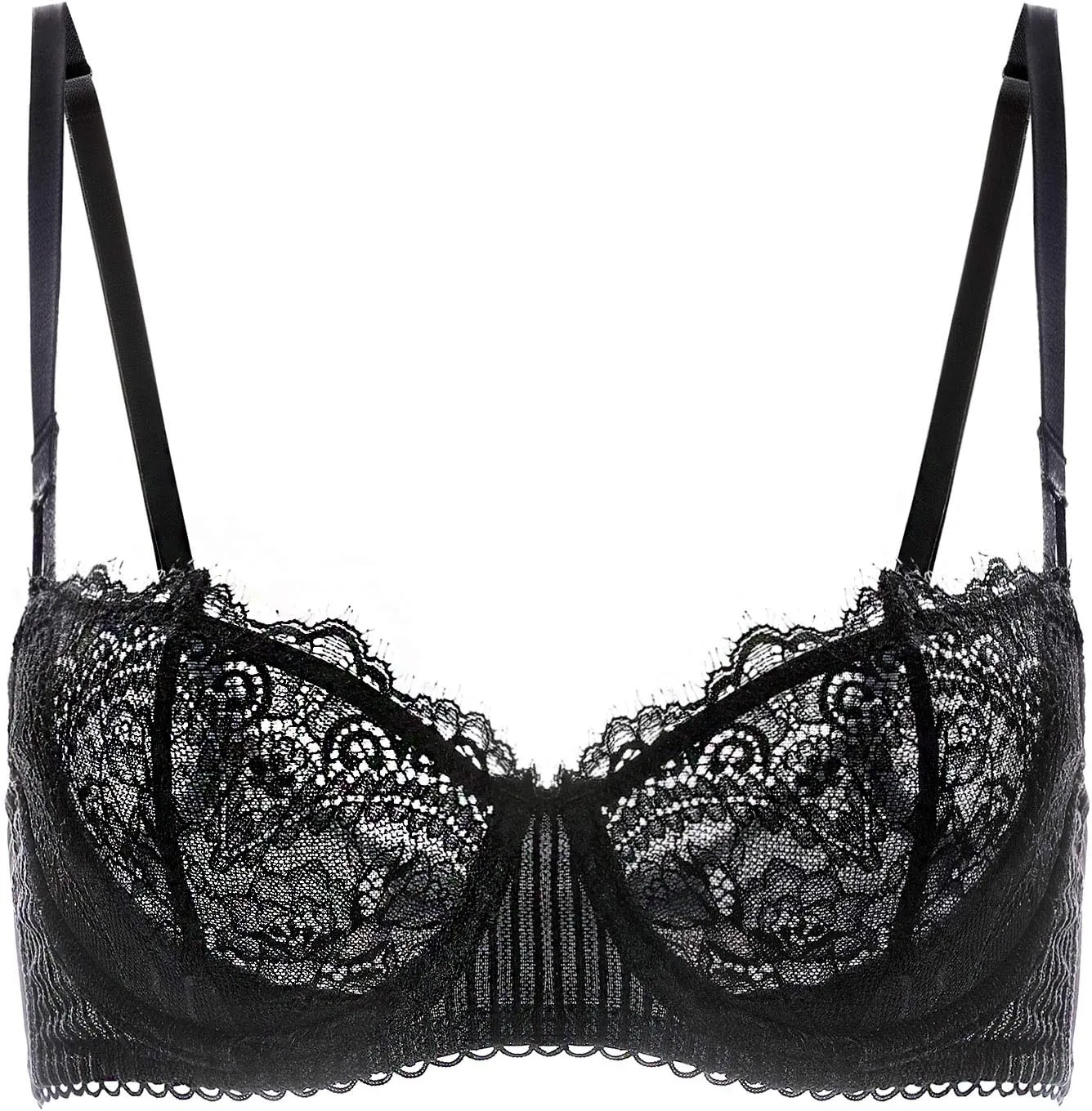 DOBREVA Women's Sexy Lace Push Up Plus Size Bra Sheer Balconette Underwire Unlined