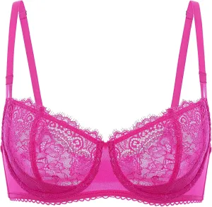 DOBREVA Women's Sexy Lace Push Up Plus Size Bra Sheer Balconette Underwire Unlined