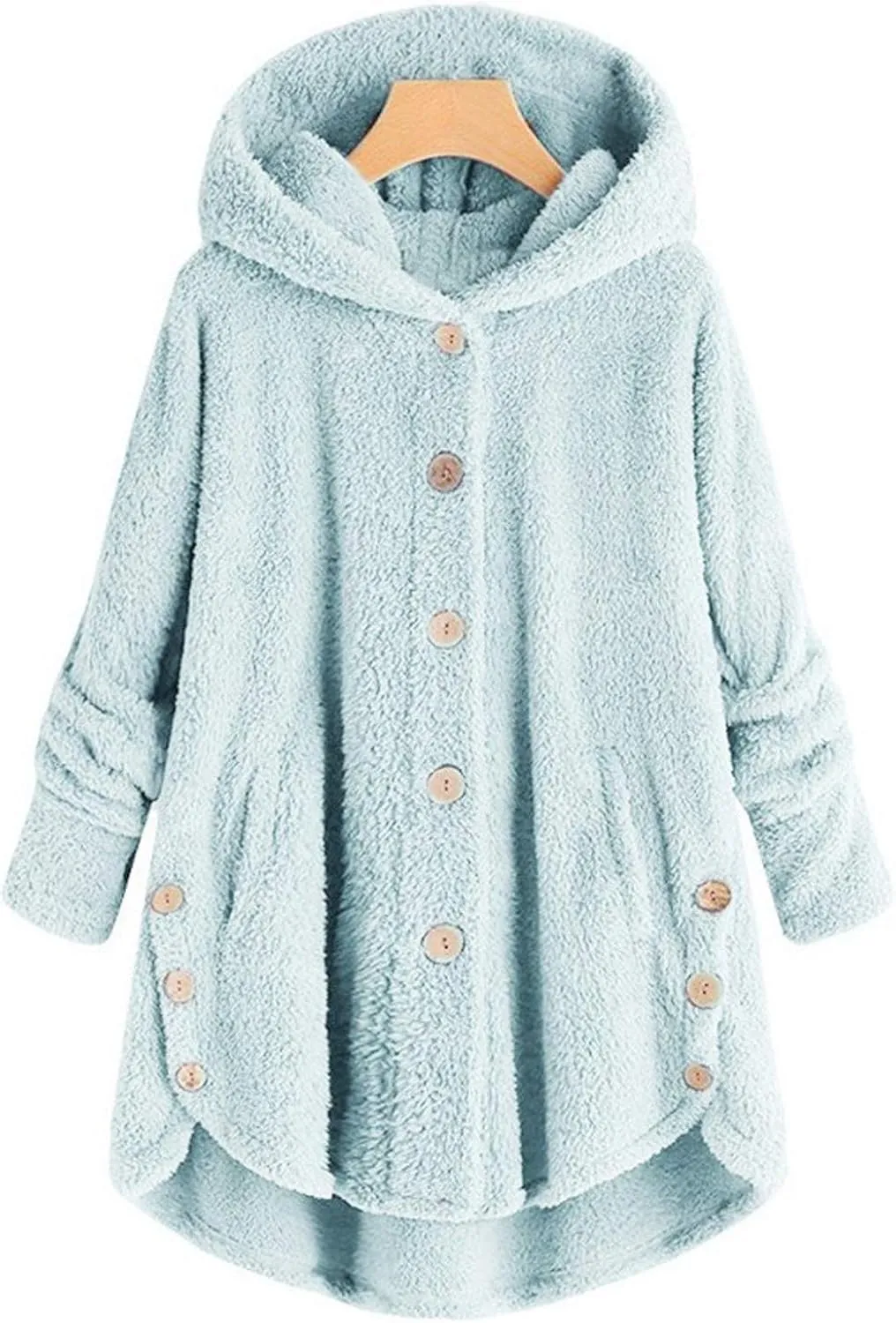 DOLKFU Women's Sherpa Hoodies Coats Button Outwear Jackets Fuzzy Fleece Trench Long Jacket 2022 Fall Winter Cute Hooded