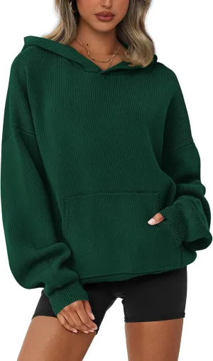 dowerme Women Oversized Sweaters 2025 Lantern Long Sleeve Drop Shoulder Chunky Knit Hooded Pullover Sweater With Pocket