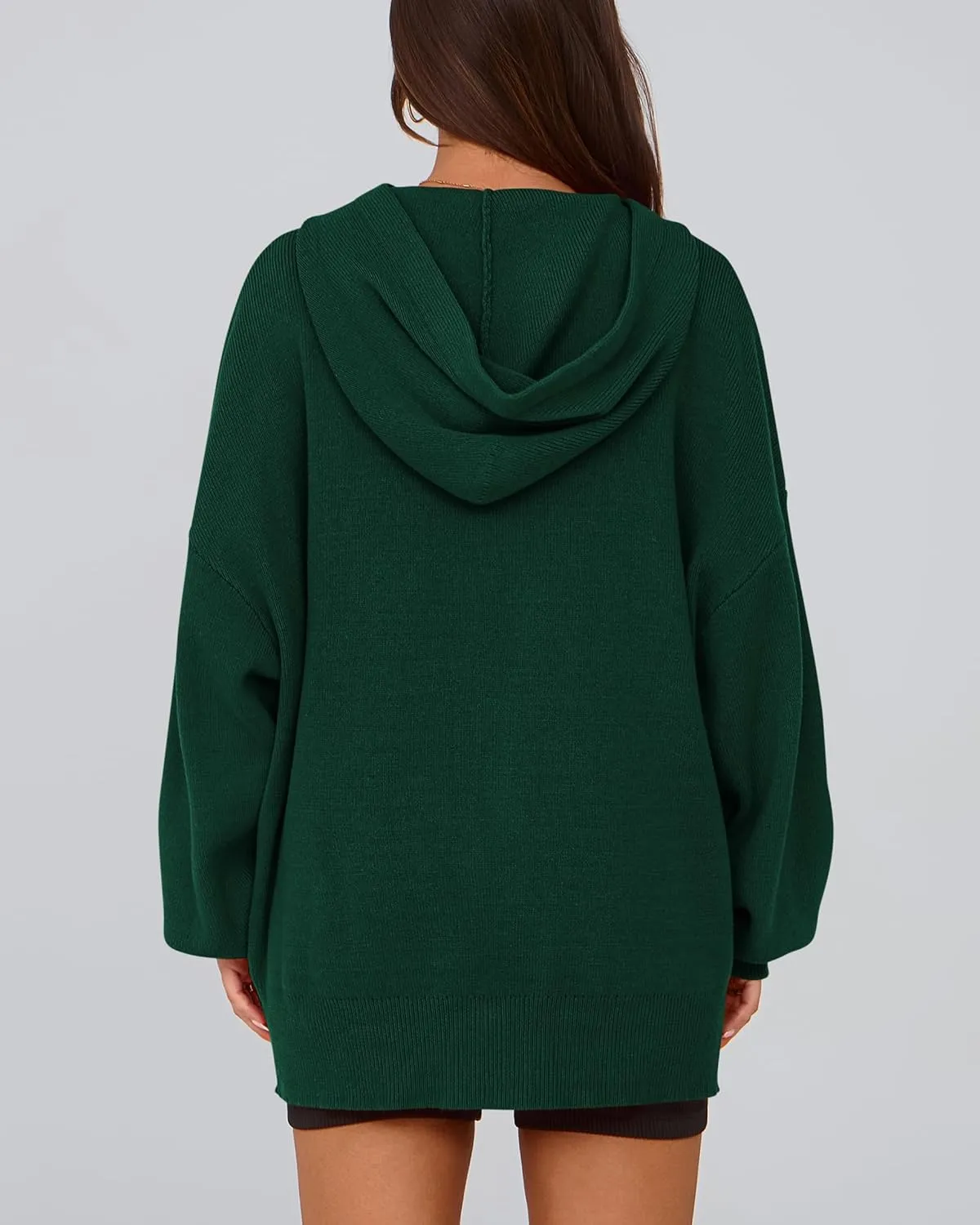 dowerme Women Oversized Sweaters 2025 Lantern Long Sleeve Drop Shoulder Chunky Knit Hooded Pullover Sweater With Pocket