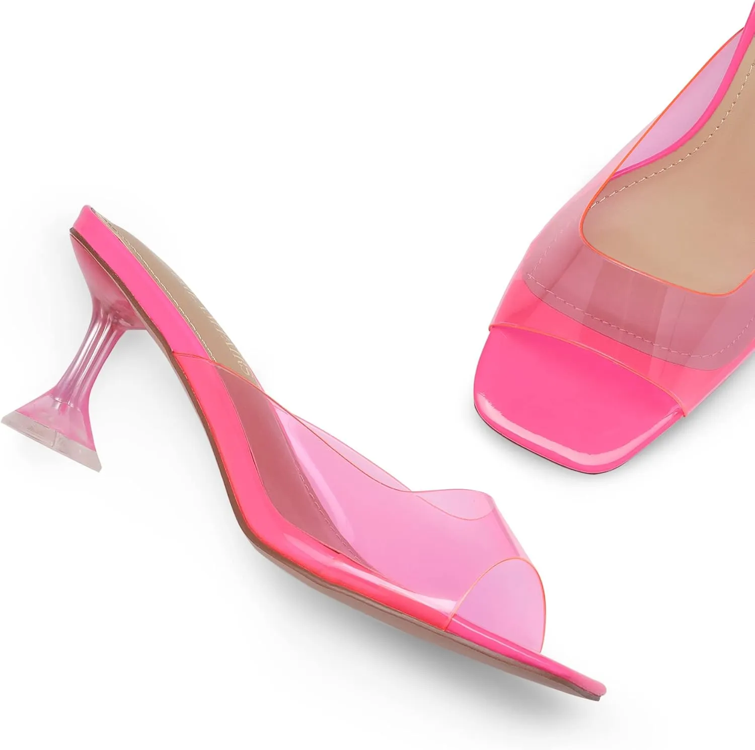 DREAM PAIRS Womens Clear Heels Square Toe High Stiletto Mules Slip on Wedding Dress Heel Sandals