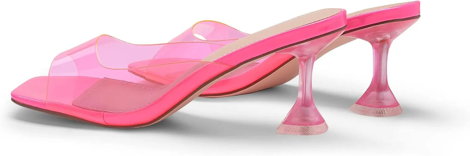 DREAM PAIRS Womens Clear Heels Square Toe High Stiletto Mules Slip on Wedding Dress Heel Sandals
