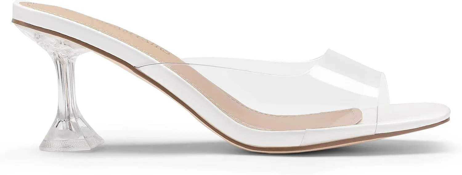 DREAM PAIRS Womens Clear Heels Square Toe High Stiletto Mules Slip on Wedding Dress Heel Sandals