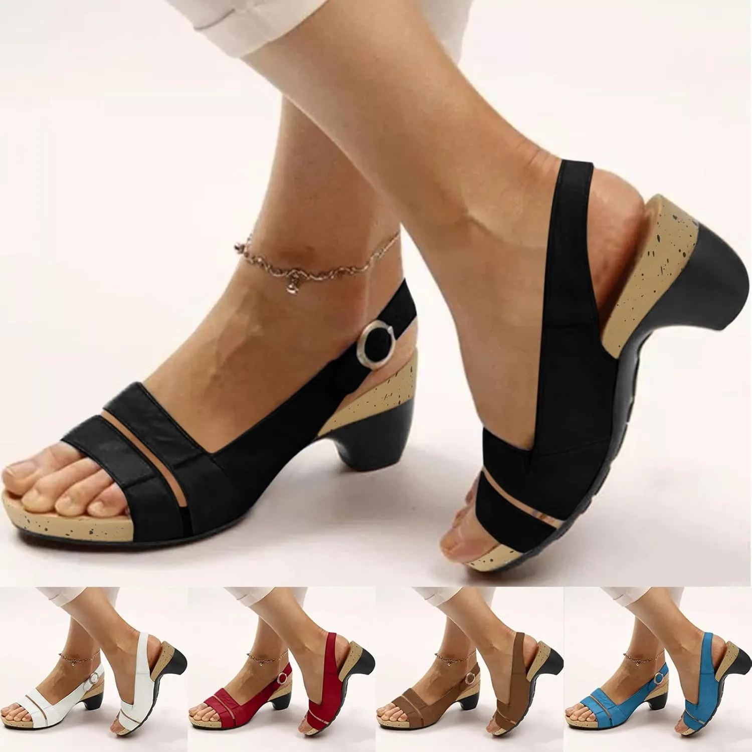 Eduavar Shoes for Women Sandals Dressy, Orthopedic Sandals for Women Open Toe Sandals Casual Heel Sandals with Ankle Strap