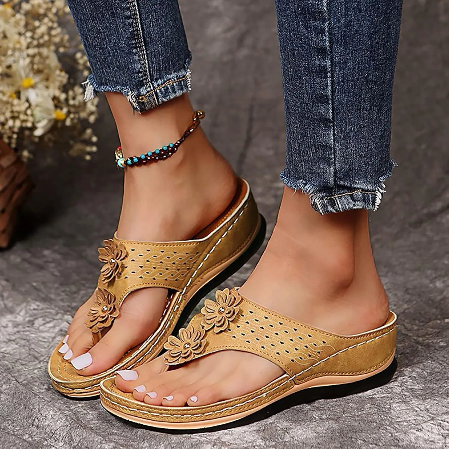 Eduavar Wedge Sandals for Women, Sandals Women Dressy Summer Breathable Flip Flops Summer Beach Sandals Slippers