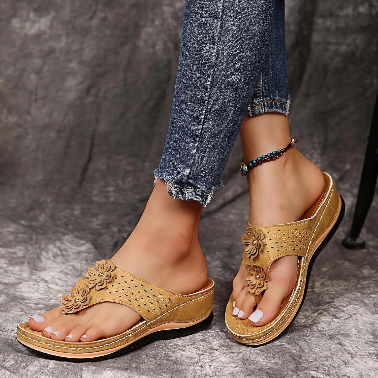 Eduavar Wedge Sandals for Women, Sandals Women Dressy Summer Breathable Flip Flops Summer Beach Sandals Slippers