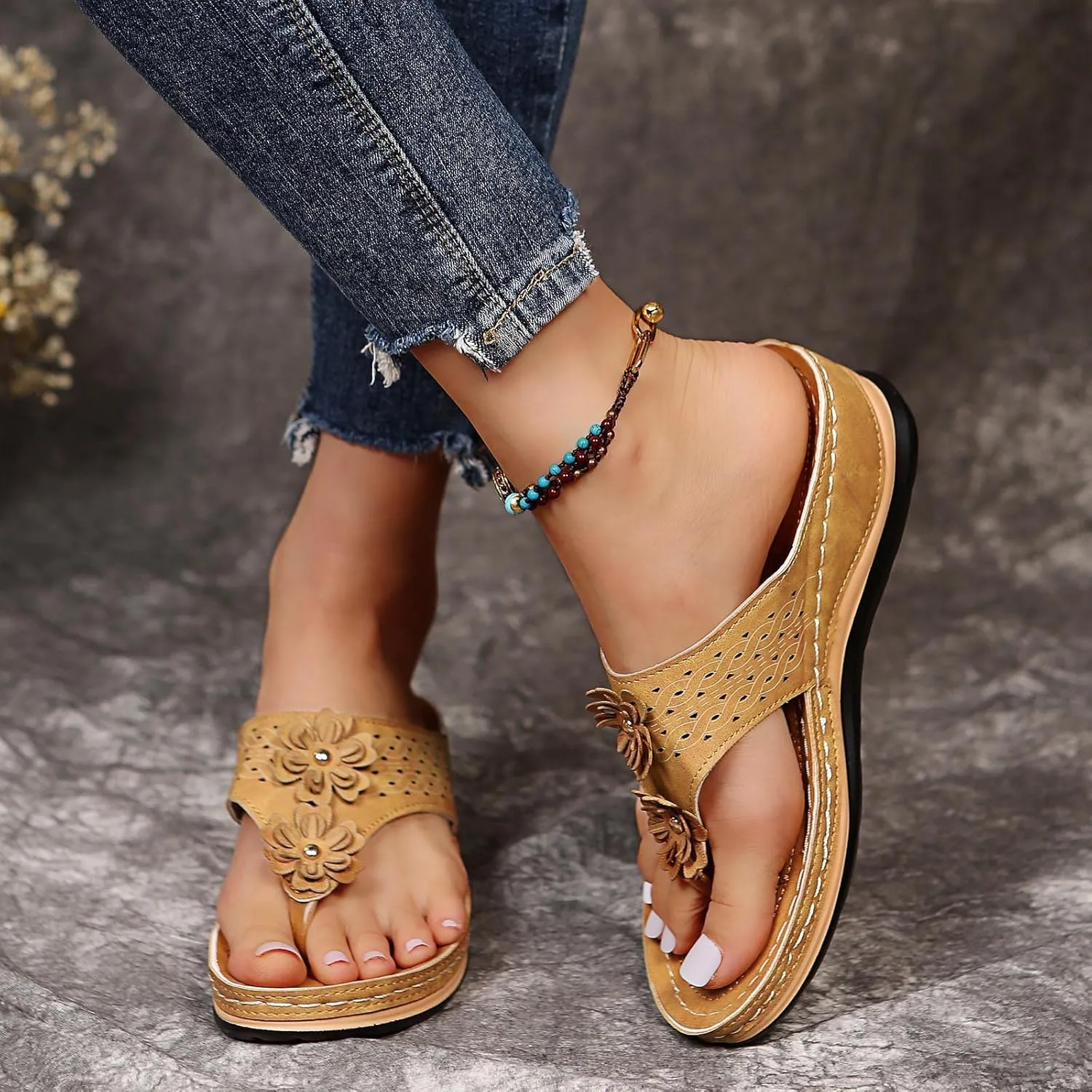 Eduavar Wedge Sandals for Women, Sandals Women Dressy Summer Breathable Flip Flops Summer Beach Sandals Slippers