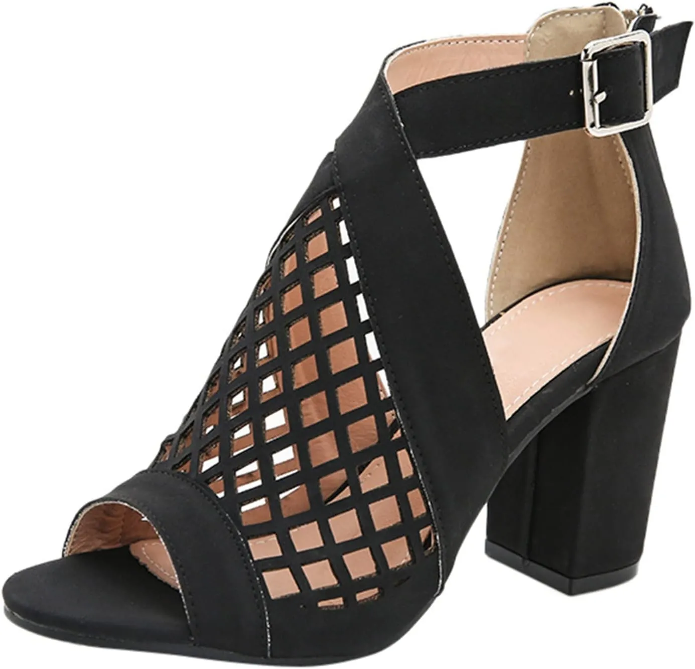 Eduavar Womens Sandals Comfortable, Sandals Women Heel Sandals with Zip Up Dressy Breathable Hollow Out Sandals Shoes