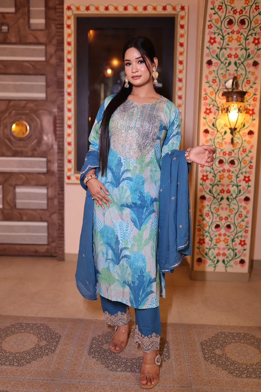 Elegant Baby Blue Silk Kurti Set with Pant and Dupatta