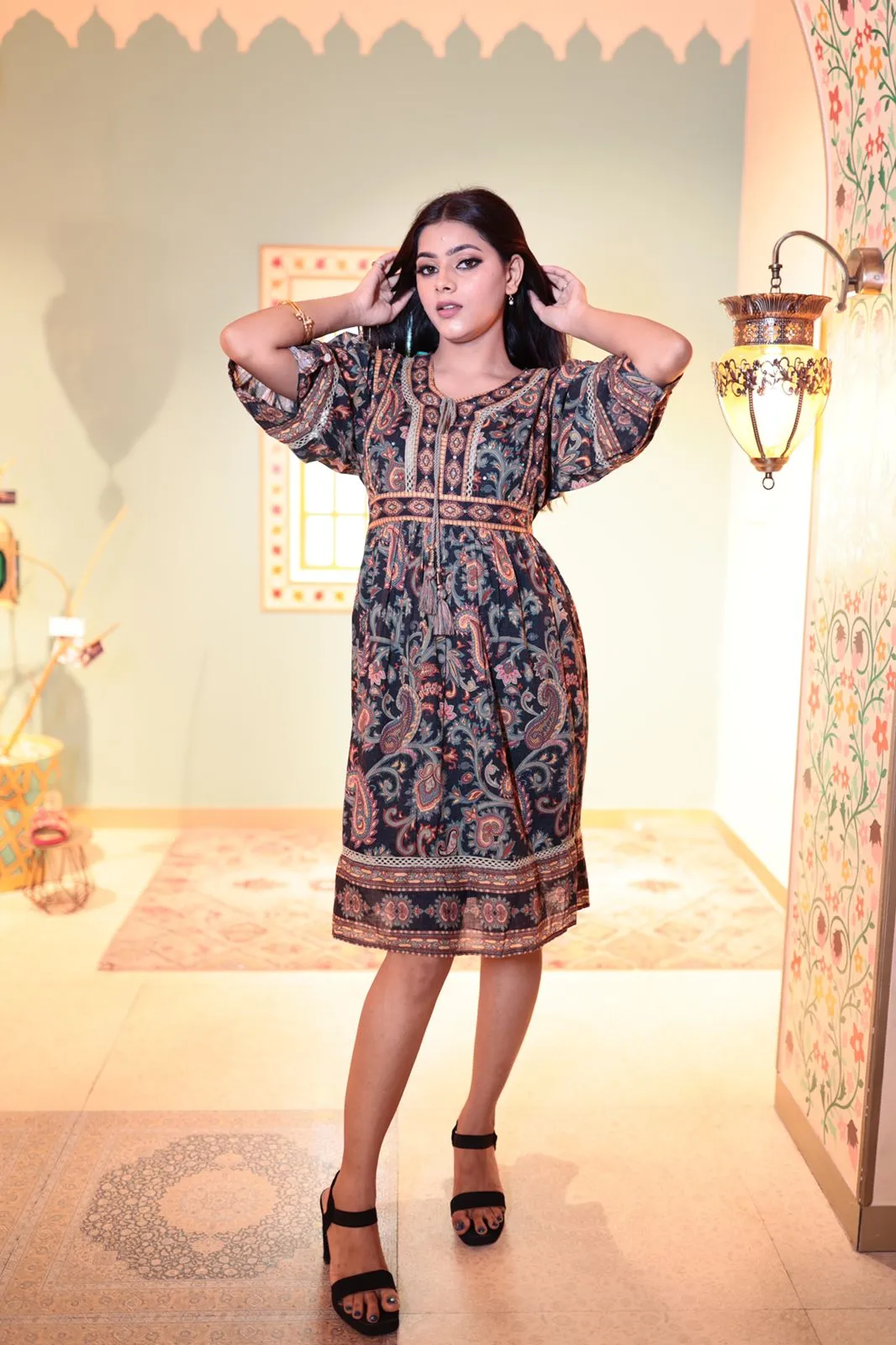 Elegant Multi-Colored Silk Kurti with Intricate Pattern Design