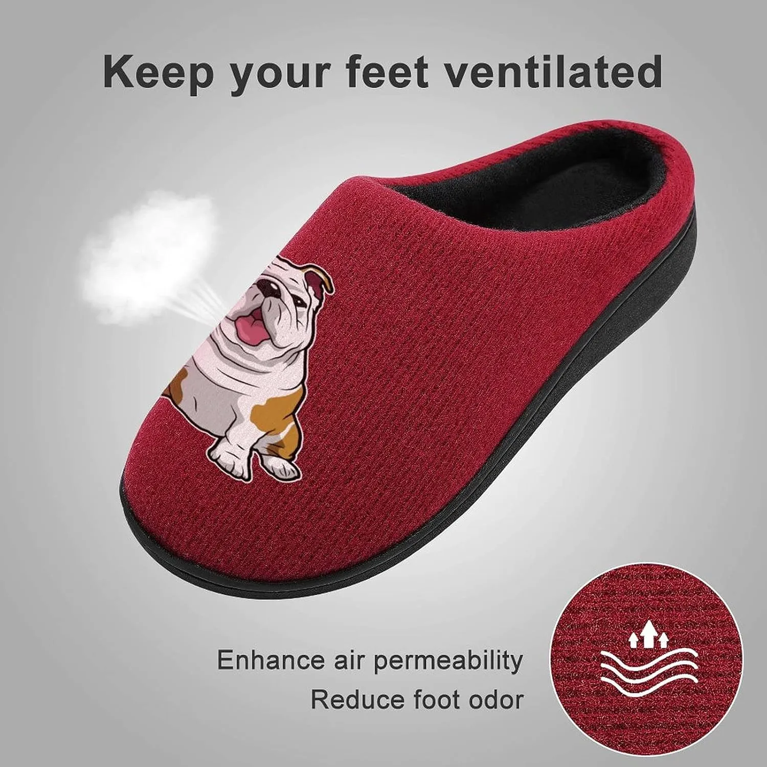 English Bulldog Cute Women's Knitted Cotton Slippers Soft Comfort Warm House Casual Shoes