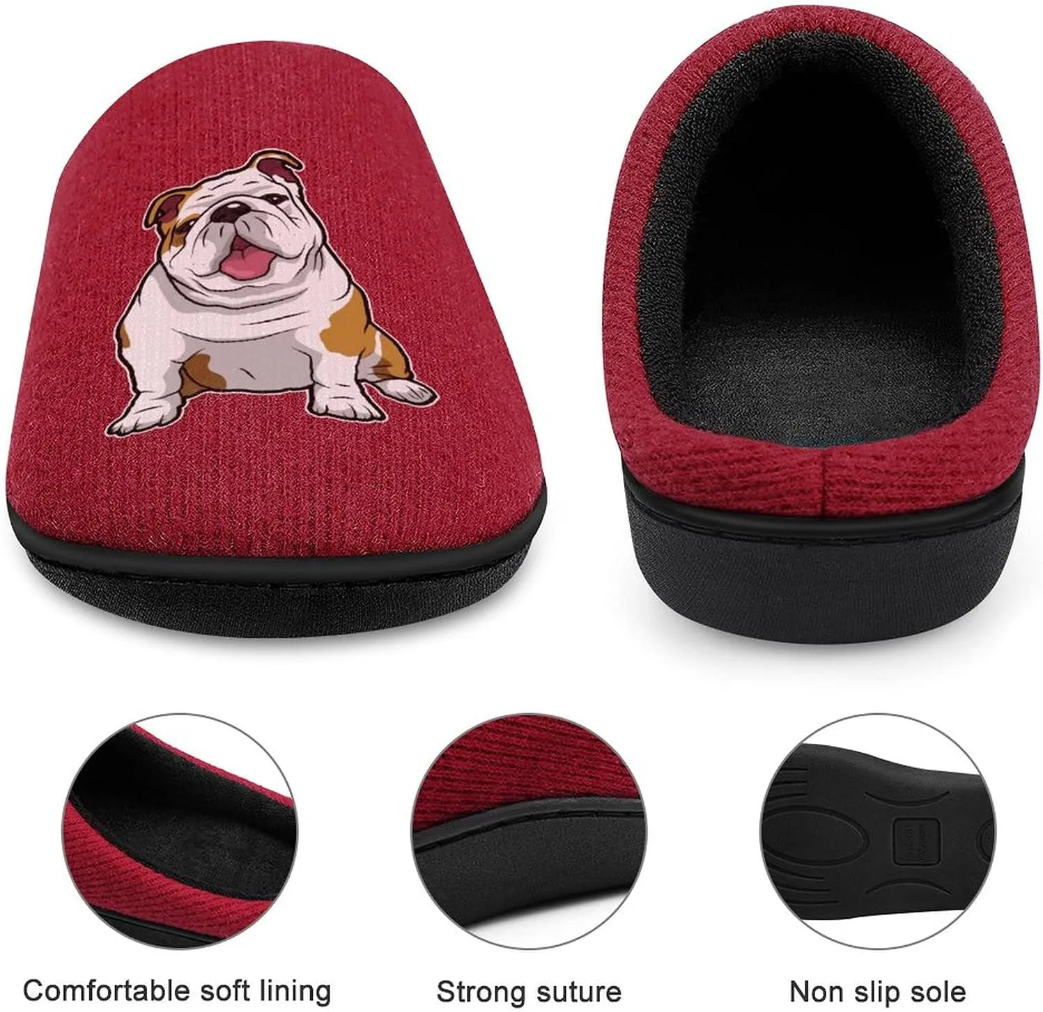 English Bulldog Cute Women's Knitted Cotton Slippers Soft Comfort Warm House Casual Shoes