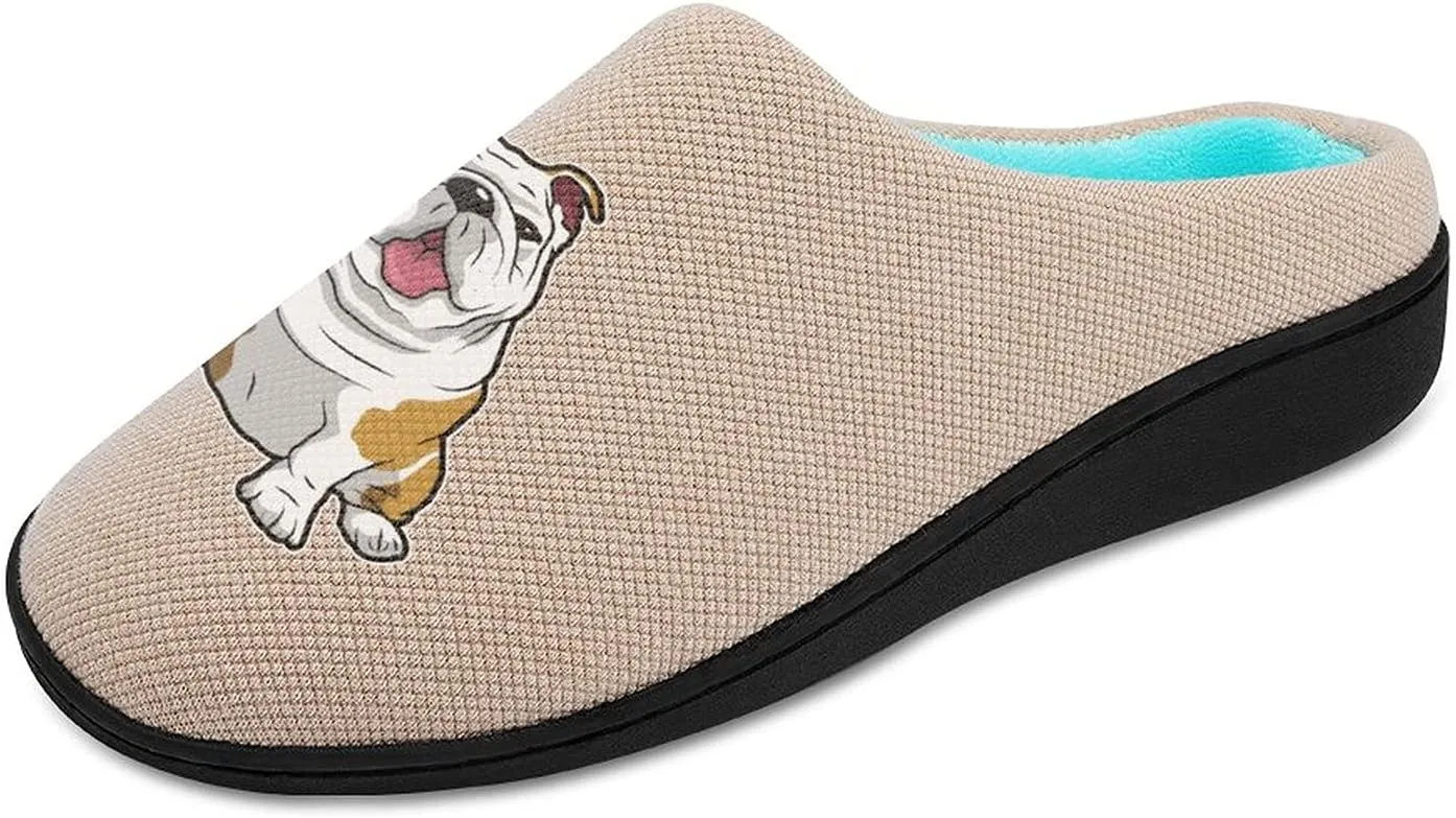 English Bulldog Cute Women's Knitted Cotton Slippers Soft Comfort Warm House Casual Shoes