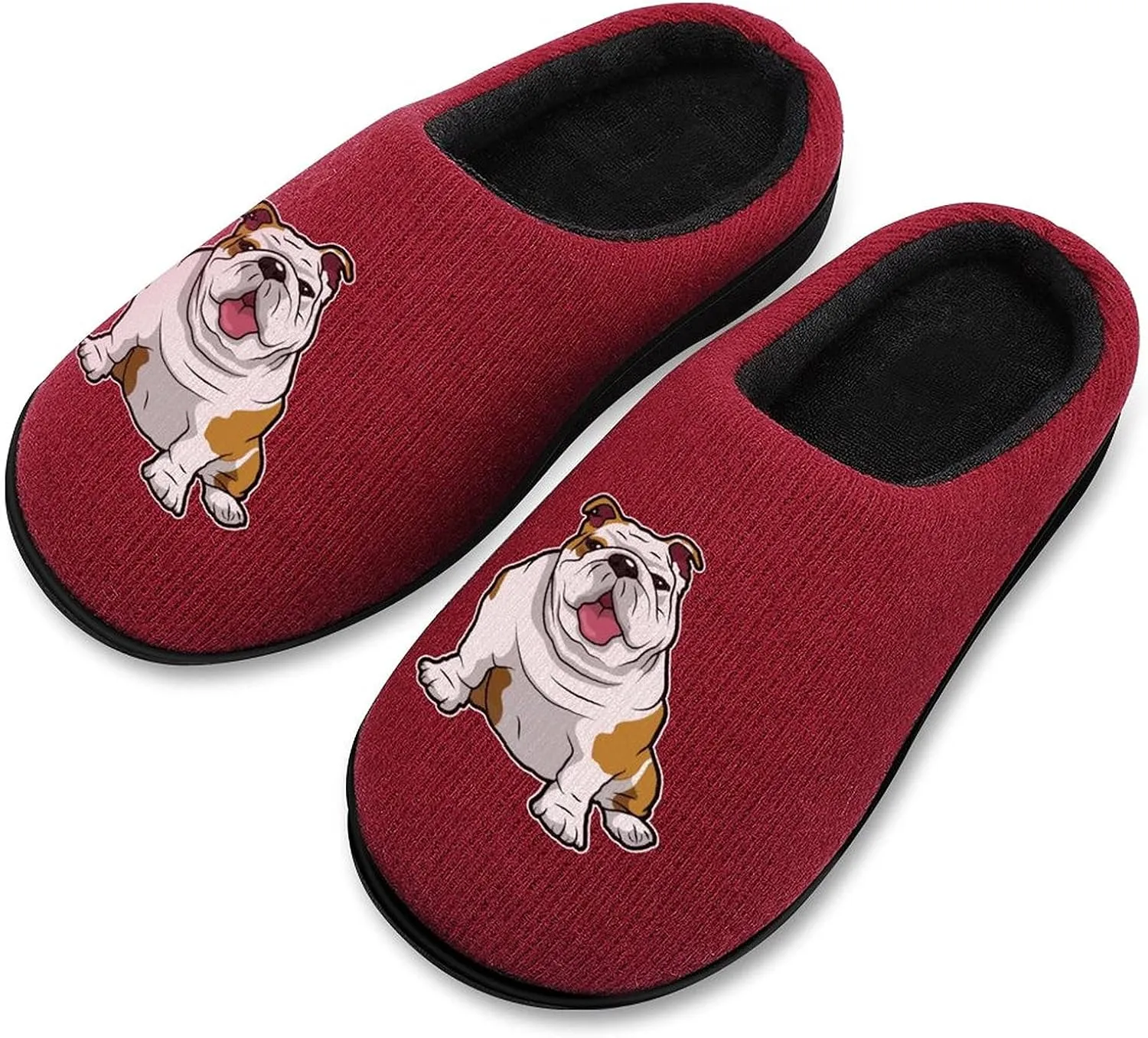 English Bulldog Cute Women's Knitted Cotton Slippers Soft Comfort Warm House Casual Shoes