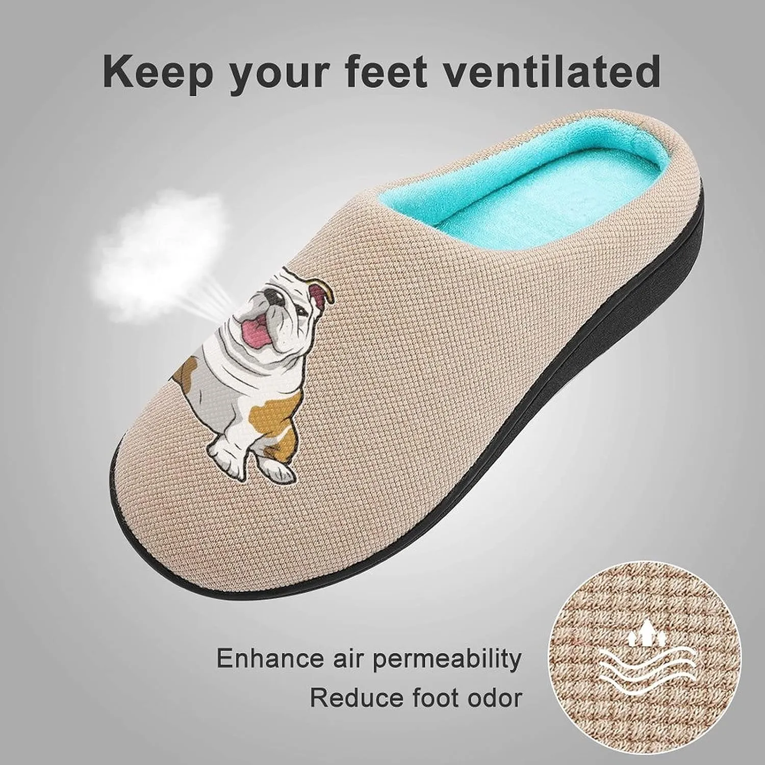 English Bulldog Cute Women's Knitted Cotton Slippers Soft Comfort Warm House Casual Shoes