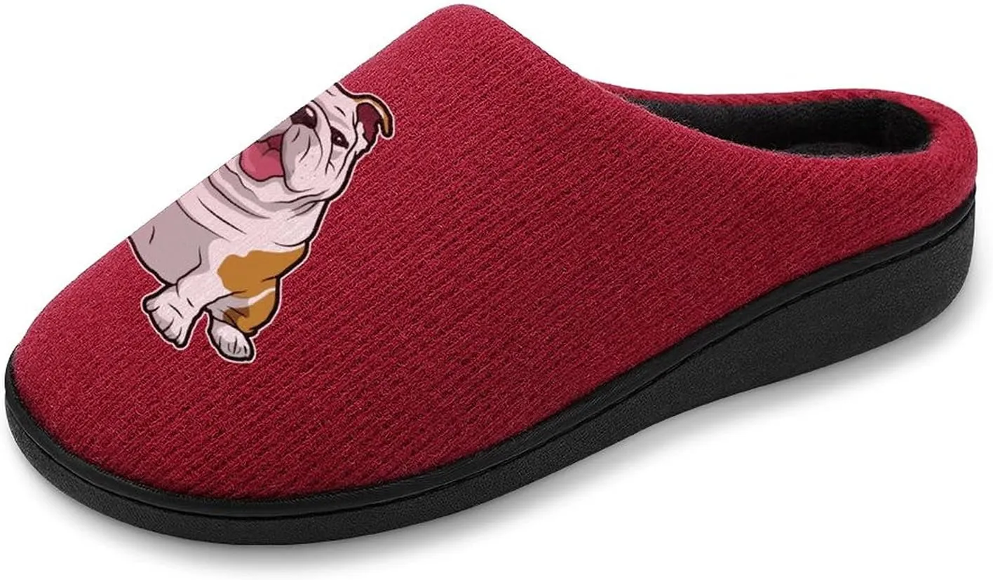 English Bulldog Cute Women's Knitted Cotton Slippers Soft Comfort Warm House Casual Shoes
