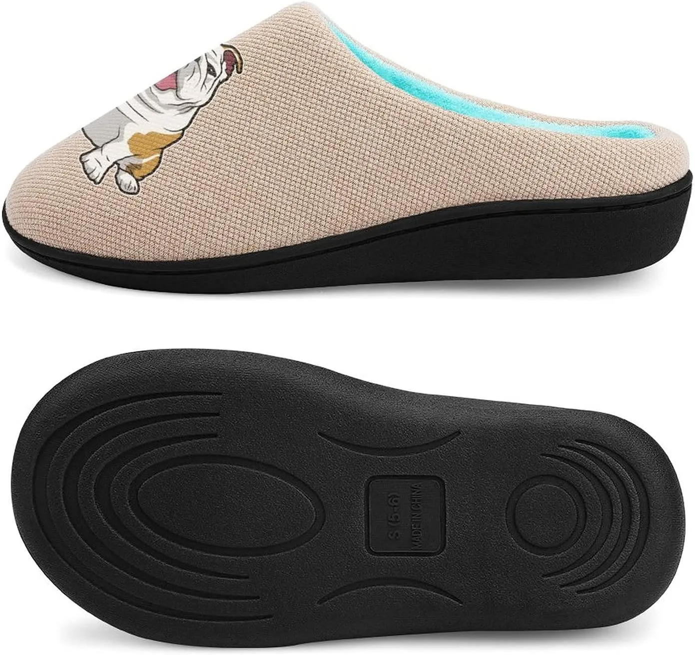 English Bulldog Cute Women's Knitted Cotton Slippers Soft Comfort Warm House Casual Shoes