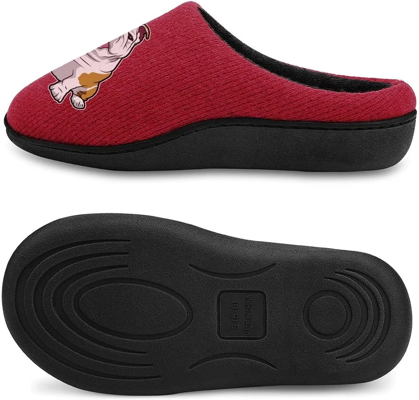 English Bulldog Cute Women's Knitted Cotton Slippers Soft Comfort Warm House Casual Shoes
