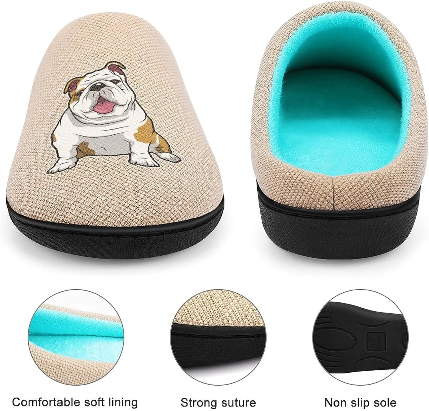 English Bulldog Cute Women's Knitted Cotton Slippers Soft Comfort Warm House Casual Shoes