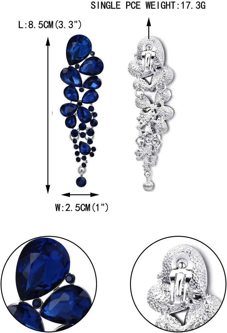 EVER FAITH Women's Austrian Crystal Gorgeous Tear Drops Wedding Dangle Clip-on Earrings