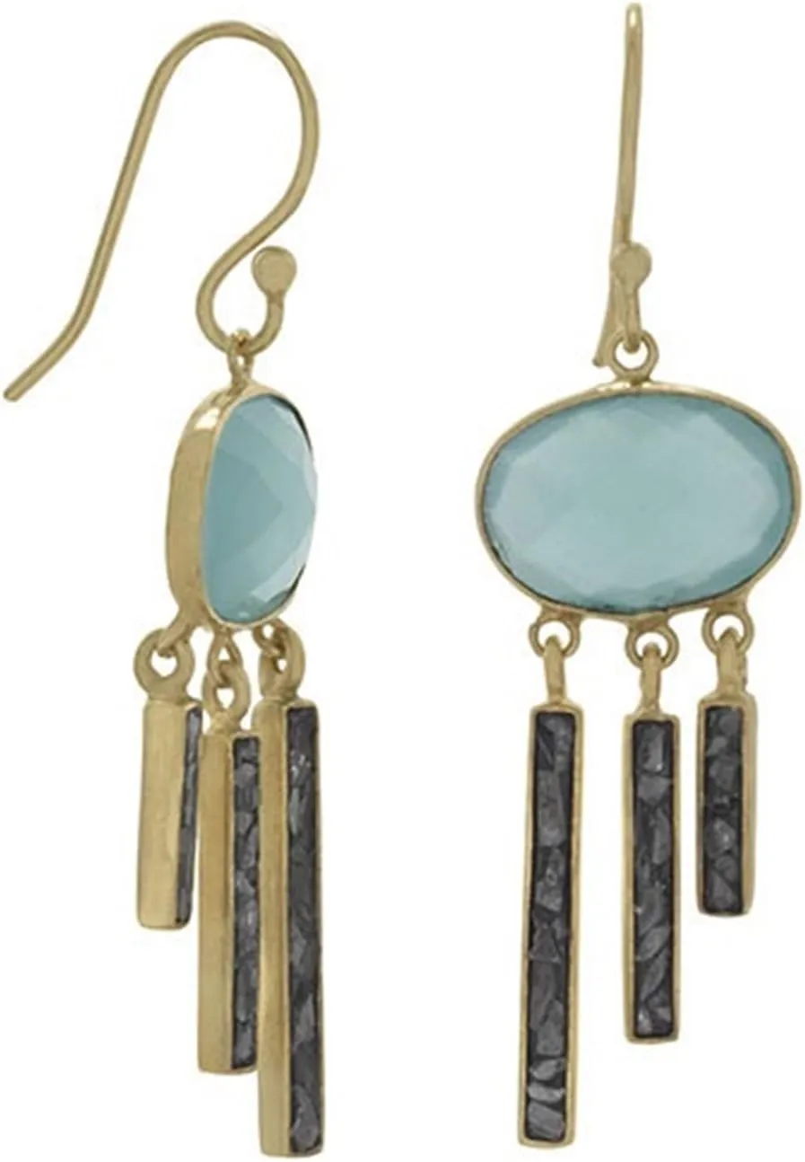 Faceted Glass Earrings with Diamond Chip Dangles Gold-plated