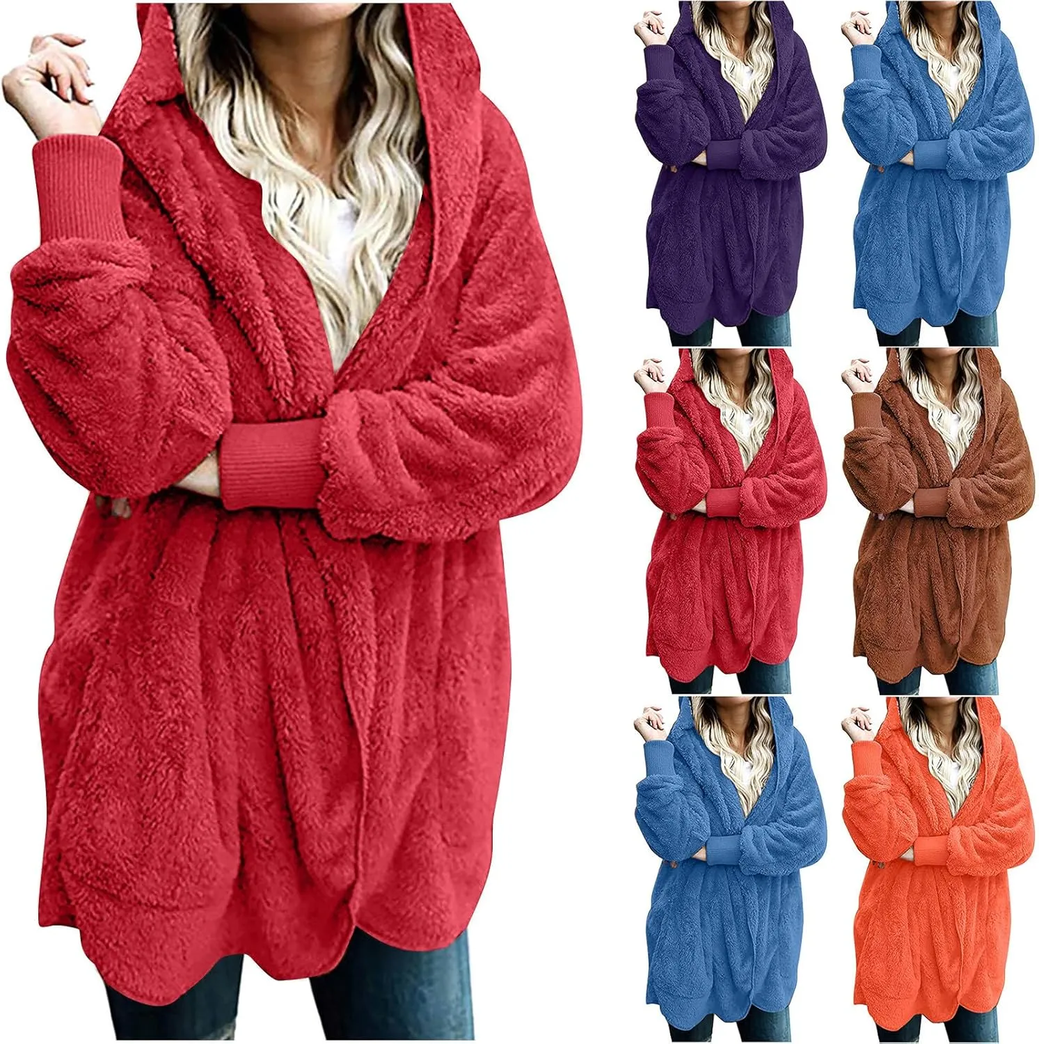 fartey Womens Oversized Fleece Jackets Zip Up Long Sleeve Hoodies Comfy Soft Fuzzy Sherpa Coats Outerwear with Pockets