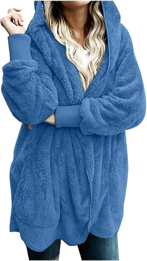 fartey Womens Oversized Fleece Jackets Zip Up Long Sleeve Hoodies Comfy Soft Fuzzy Sherpa Coats Outerwear with Pockets