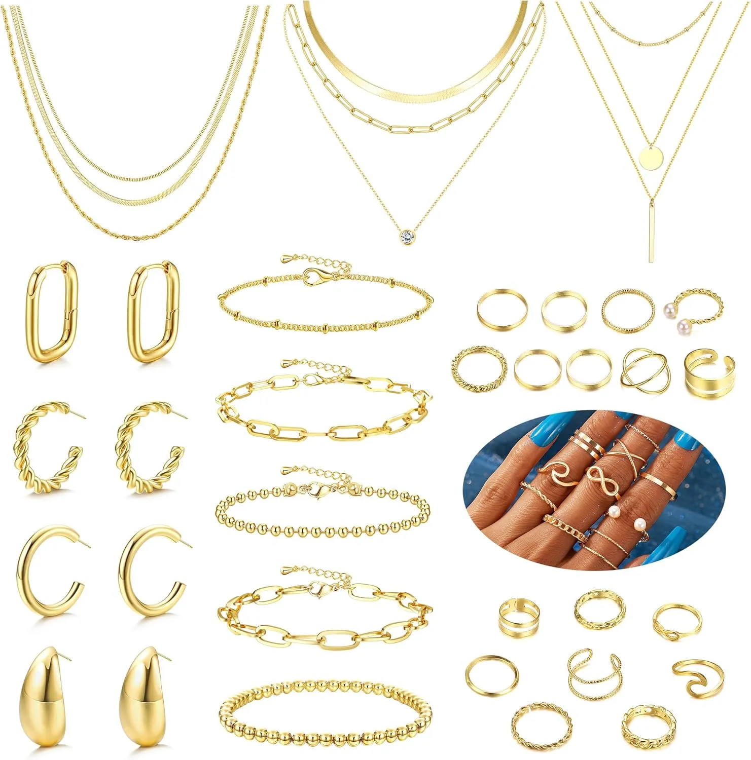 FASACCO Gold Jewelry Set - Trendy Women's Accessories: Gold Necklace and Bracelet Set