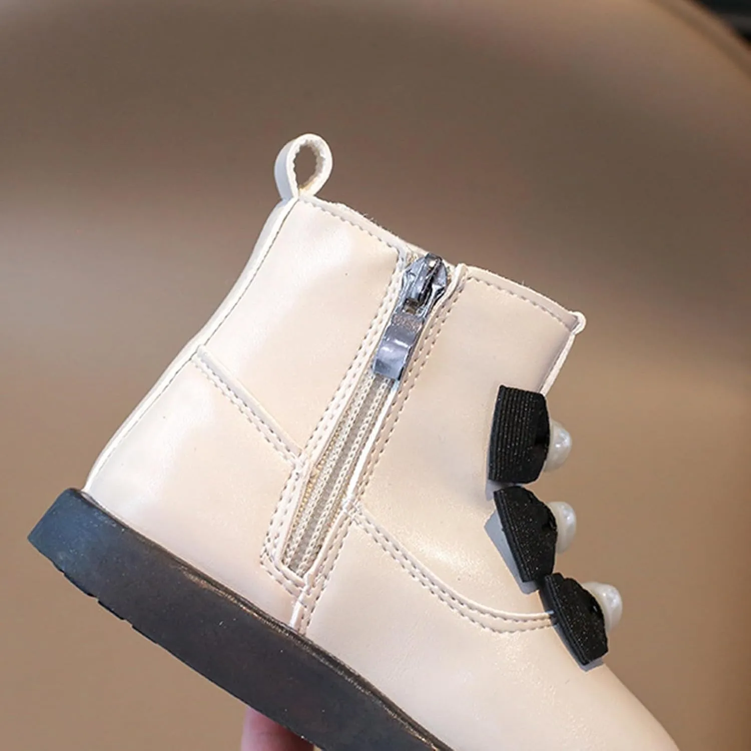 Fashion Bowtie Ankle Boots for Toddler Girls PU Leather Water Proof School Shoes Chestnut Boots for Toddler