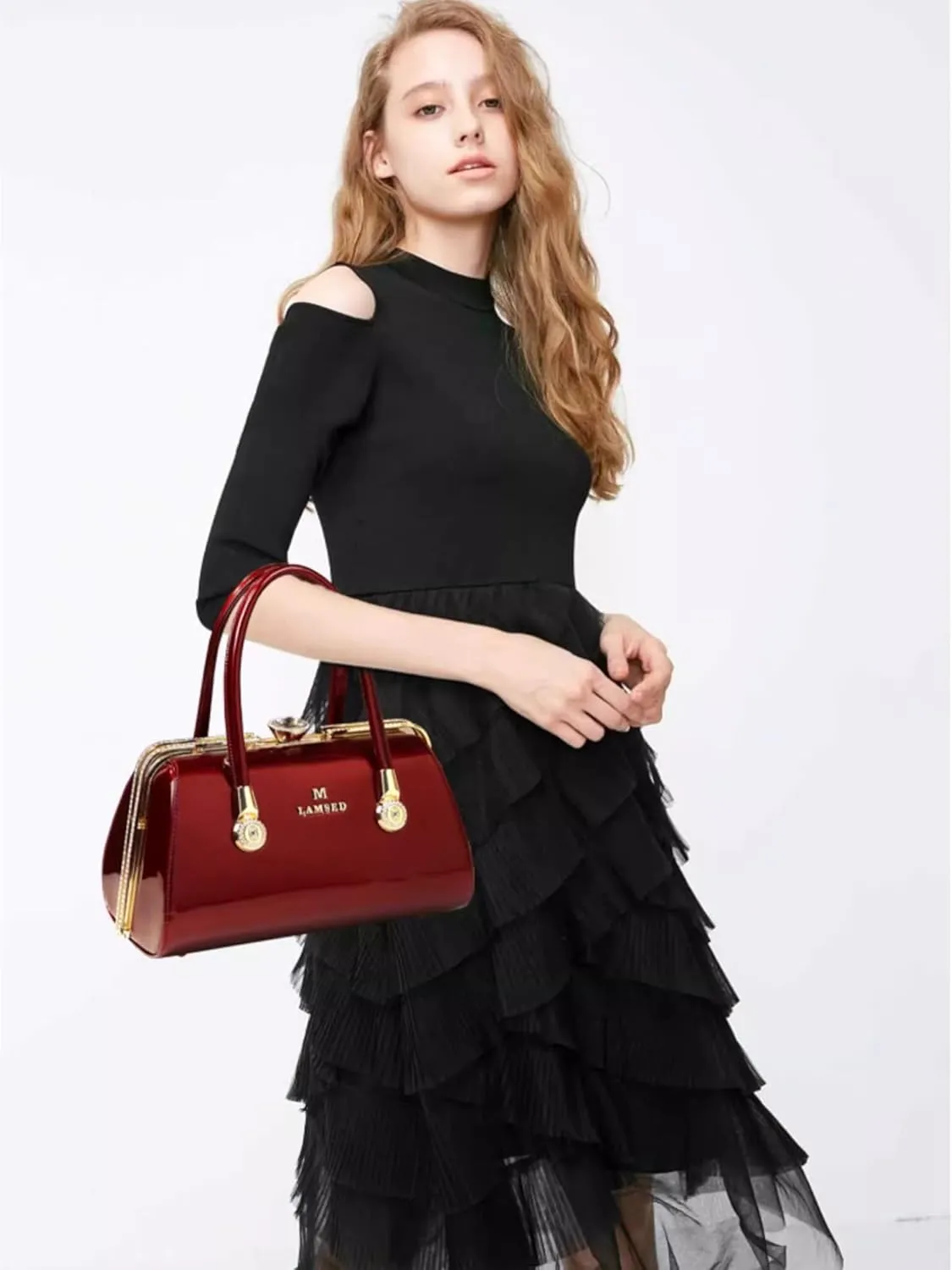 Fashion Leather Women's Top Handle Satchel Crossbody Handbags Diamonds Evening Bag Purses Hard Shoulder Bags