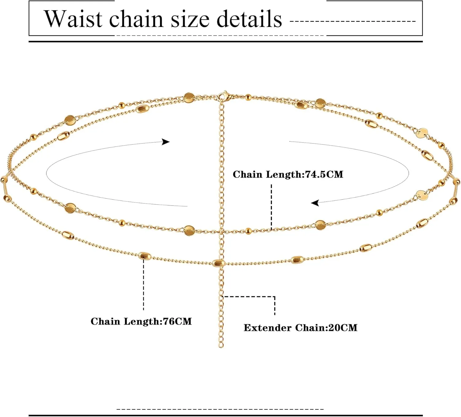 FIBO STEEL 18K Gold Plated Waist Chains Body Chains for Women Stainless Steel Bikini Belly Chains Layered Summer Beach Body Jewelry Adjustable