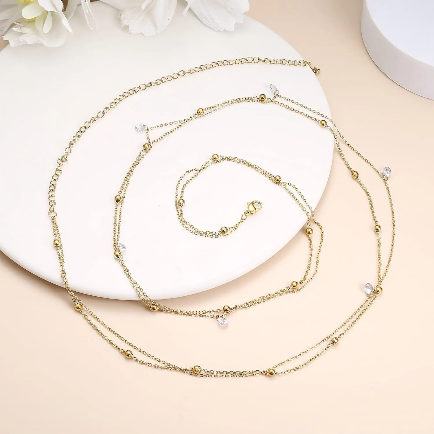 FIBO STEEL 18K Gold Plated Waist Chains Body Chains for Women Stainless Steel Bikini Belly Chains Layered Summer Beach Body Jewelry Adjustable