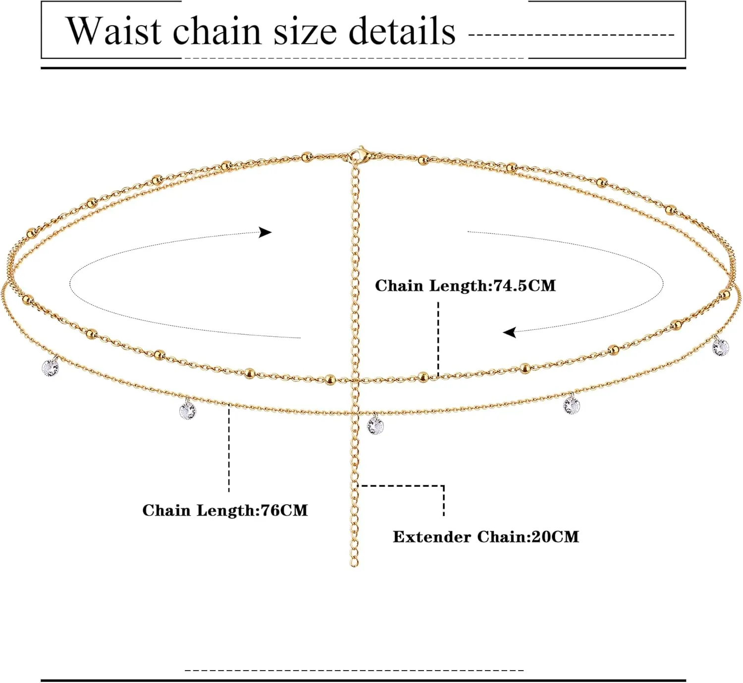 FIBO STEEL 18K Gold Plated Waist Chains Body Chains for Women Stainless Steel Bikini Belly Chains Layered Summer Beach Body Jewelry Adjustable