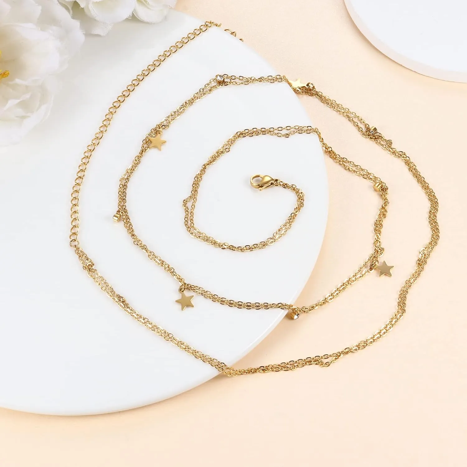 FIBO STEEL 18K Gold Plated Waist Chains Body Chains for Women Stainless Steel Bikini Belly Chains Layered Summer Beach Body Jewelry Adjustable