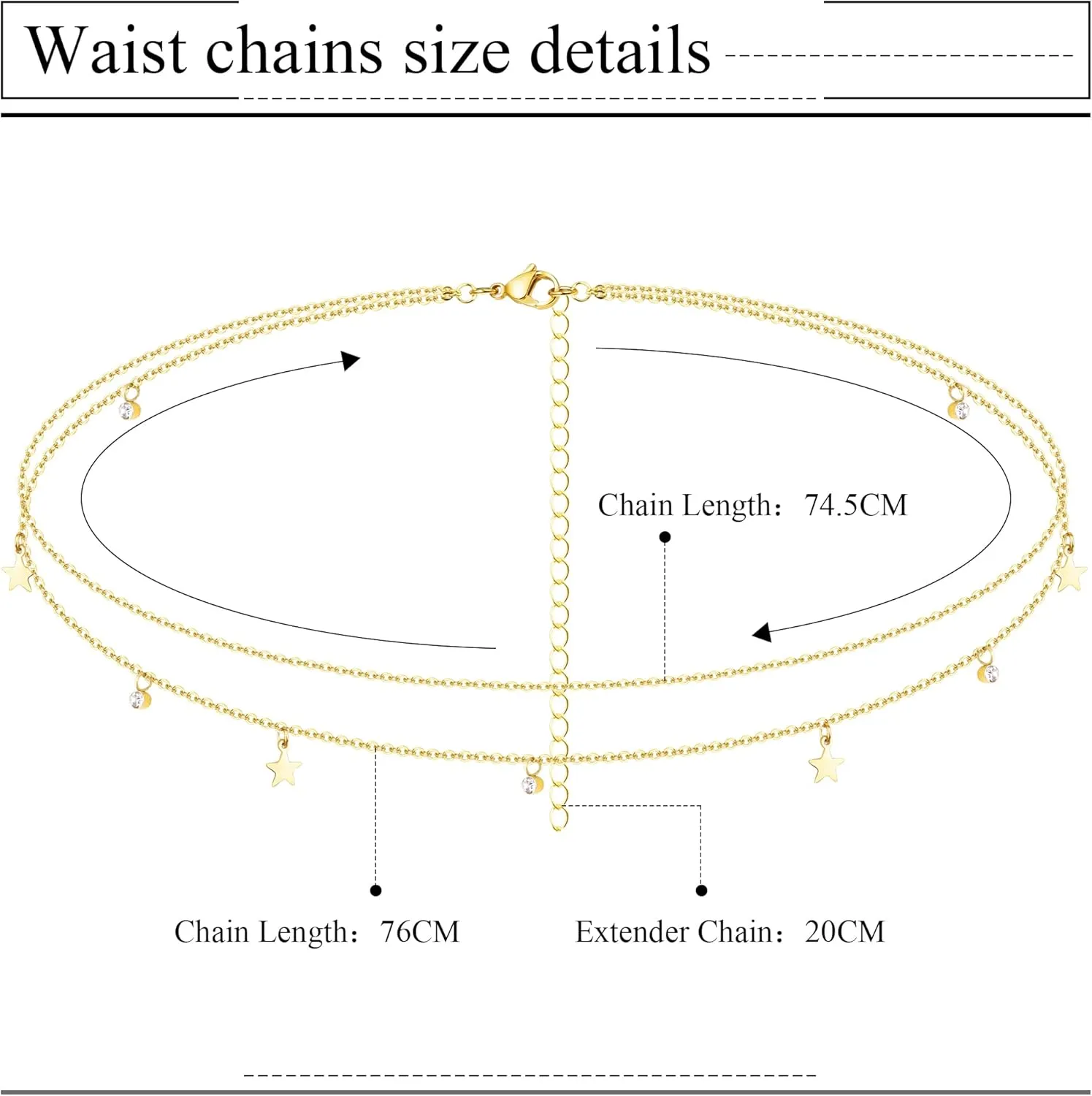 FIBO STEEL 18K Gold Plated Waist Chains Body Chains for Women Stainless Steel Bikini Belly Chains Layered Summer Beach Body Jewelry Adjustable
