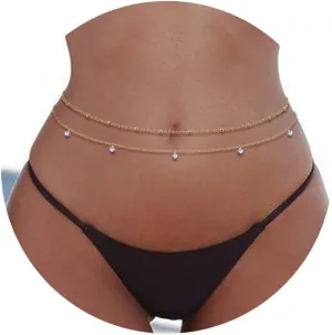 FIBO STEEL 18K Gold Plated Waist Chains Body Chains for Women Stainless Steel Bikini Belly Chains Layered Summer Beach Body Jewelry Adjustable