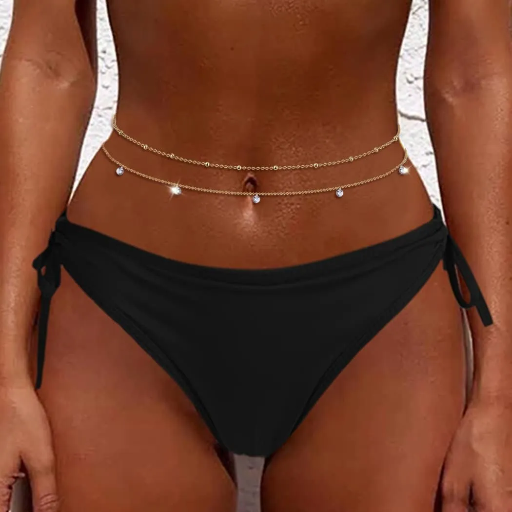 FIBO STEEL 18K Gold Plated Waist Chains Body Chains for Women Stainless Steel Bikini Belly Chains Layered Summer Beach Body Jewelry Adjustable