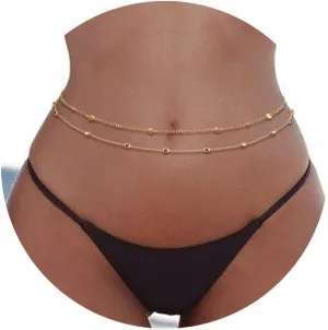 FIBO STEEL 18K Gold Plated Waist Chains Body Chains for Women Stainless Steel Bikini Belly Chains Layered Summer Beach Body Jewelry Adjustable